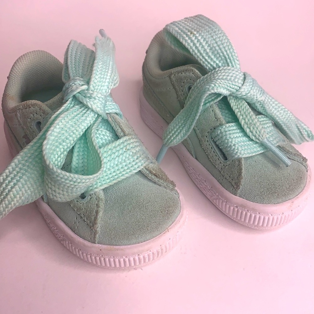 PUMA LIGHT GREEN SUEDE INFANT SNEAKERS 5C